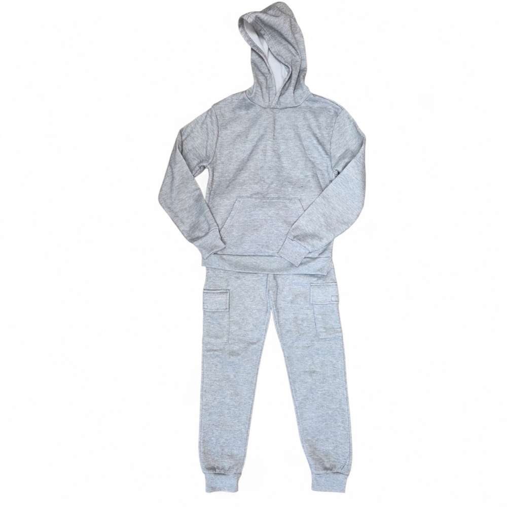 Kids Gray Hoodie & Jogger Cargo Pockets Pants Set Size 16/18